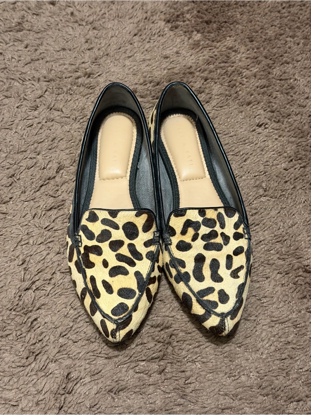 Kelly & Katie Leopard Print Pointed Toe Flats with Black Trim